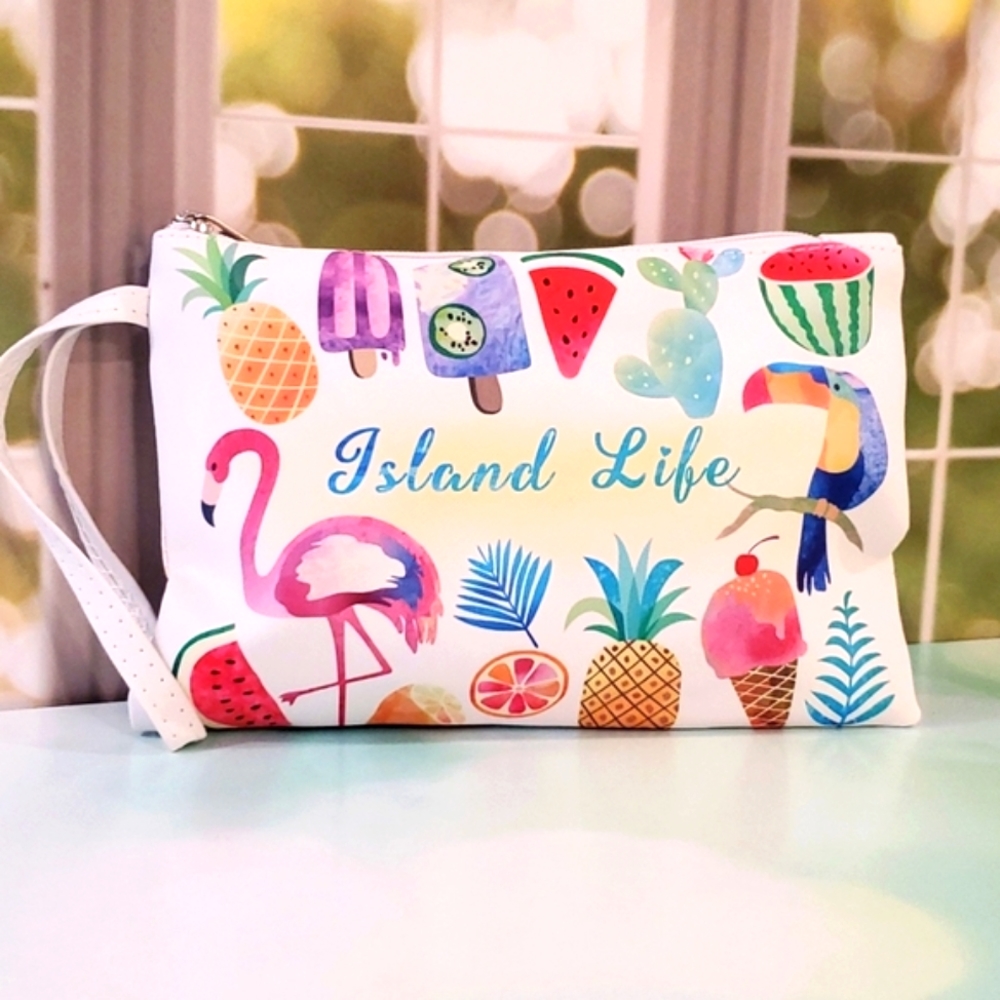 Island life  tropical beach treat themed pouch bag travel make up organize